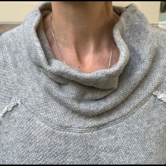 Free People grey sweater, black sleeve panels, cowl collar, distressed,ragged, S - Picture 10 of 15